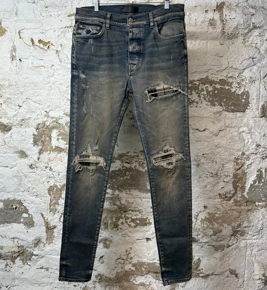 Amiri MX1 Plaid Dirty Blue Denim Jeans Sz 34