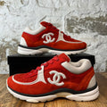 Chanel White CC Red Tweed Trainer Sneaker Sz 8 (41)