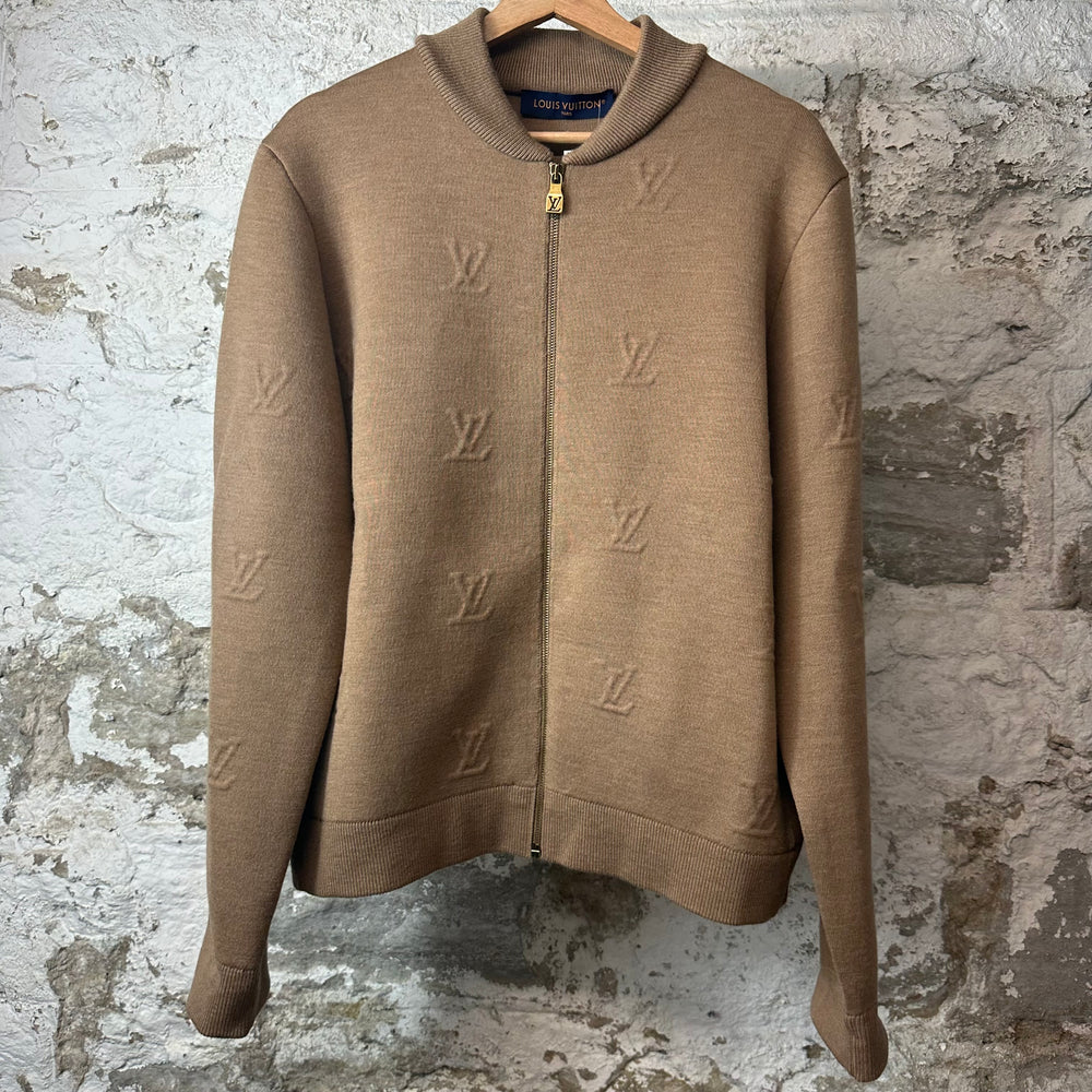 Louis Vuitton Monogram Embossed Beige Zip Up Jacket Sz L