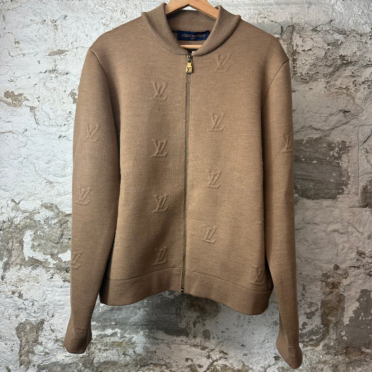 Louis Vuitton Monogram Embossed Beige Zip Up Jacket Sz L