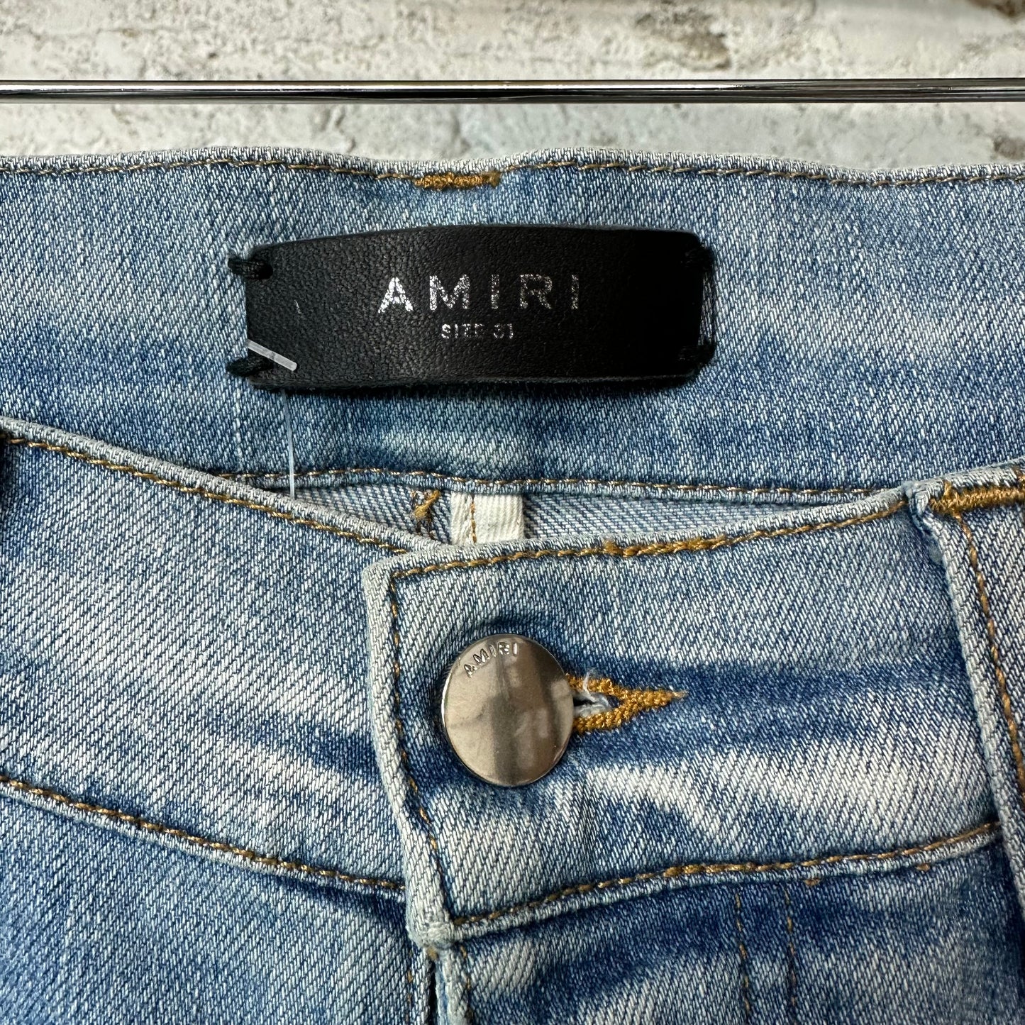 Amiri MX1 White Leather Blue Denim Jeans Sz 31
