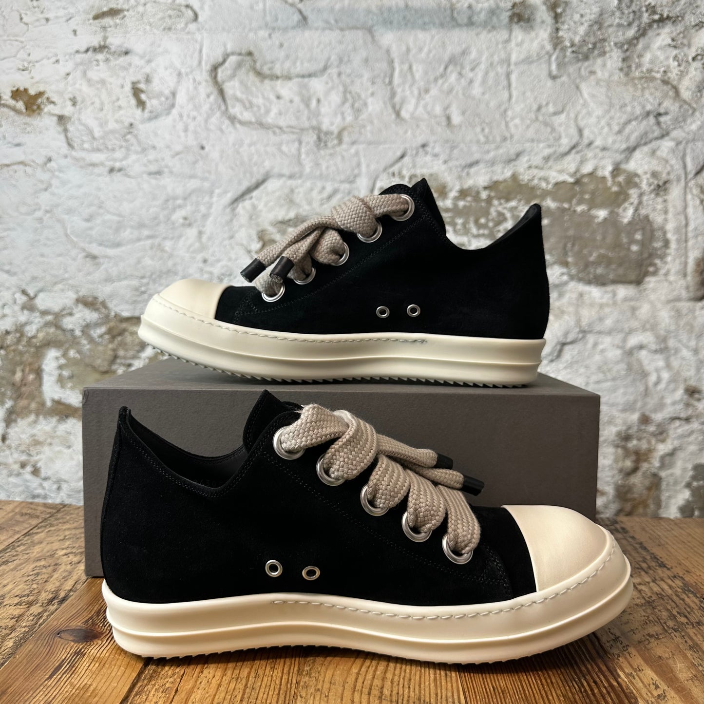Rick Owens Jumbo Lace Black Suede Milk Sneaker DS