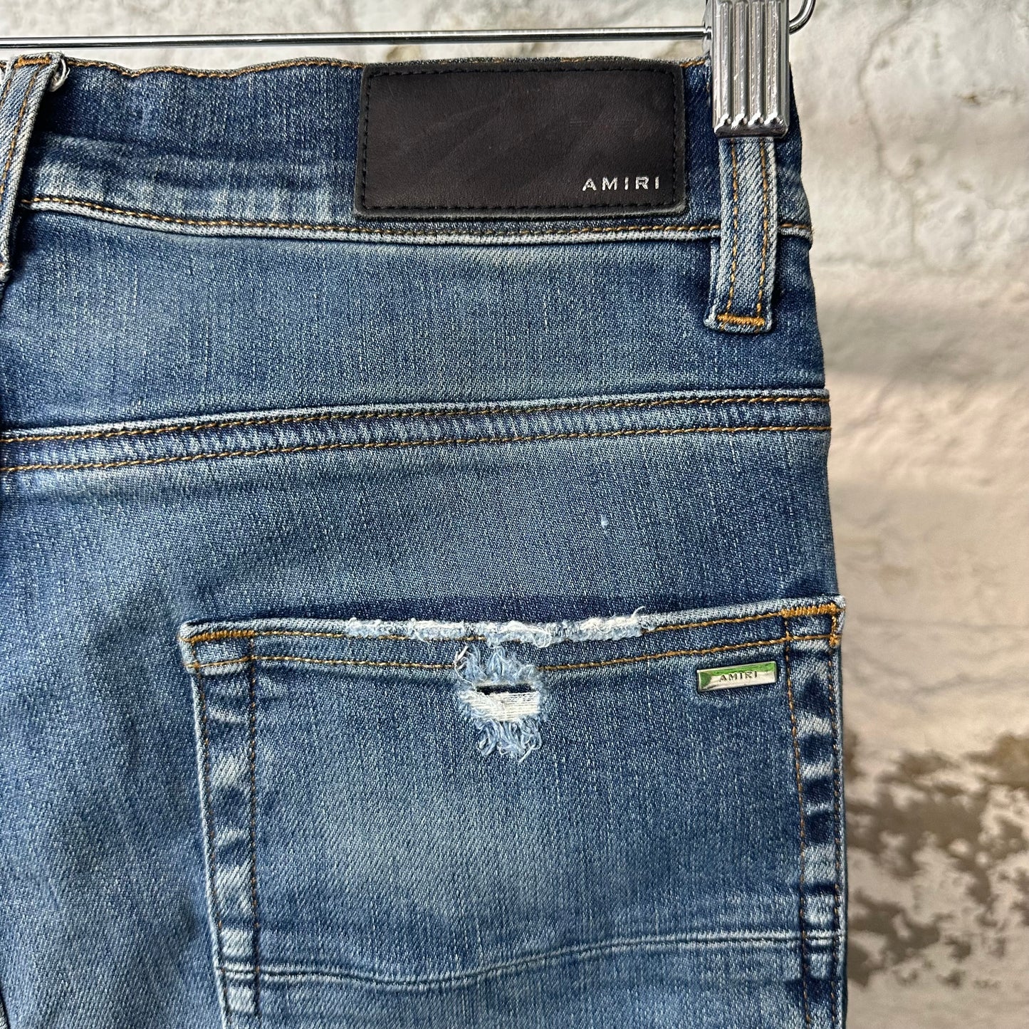 Amiri Knee Hole Plain Dark Blue Denim Jeans Sz 29