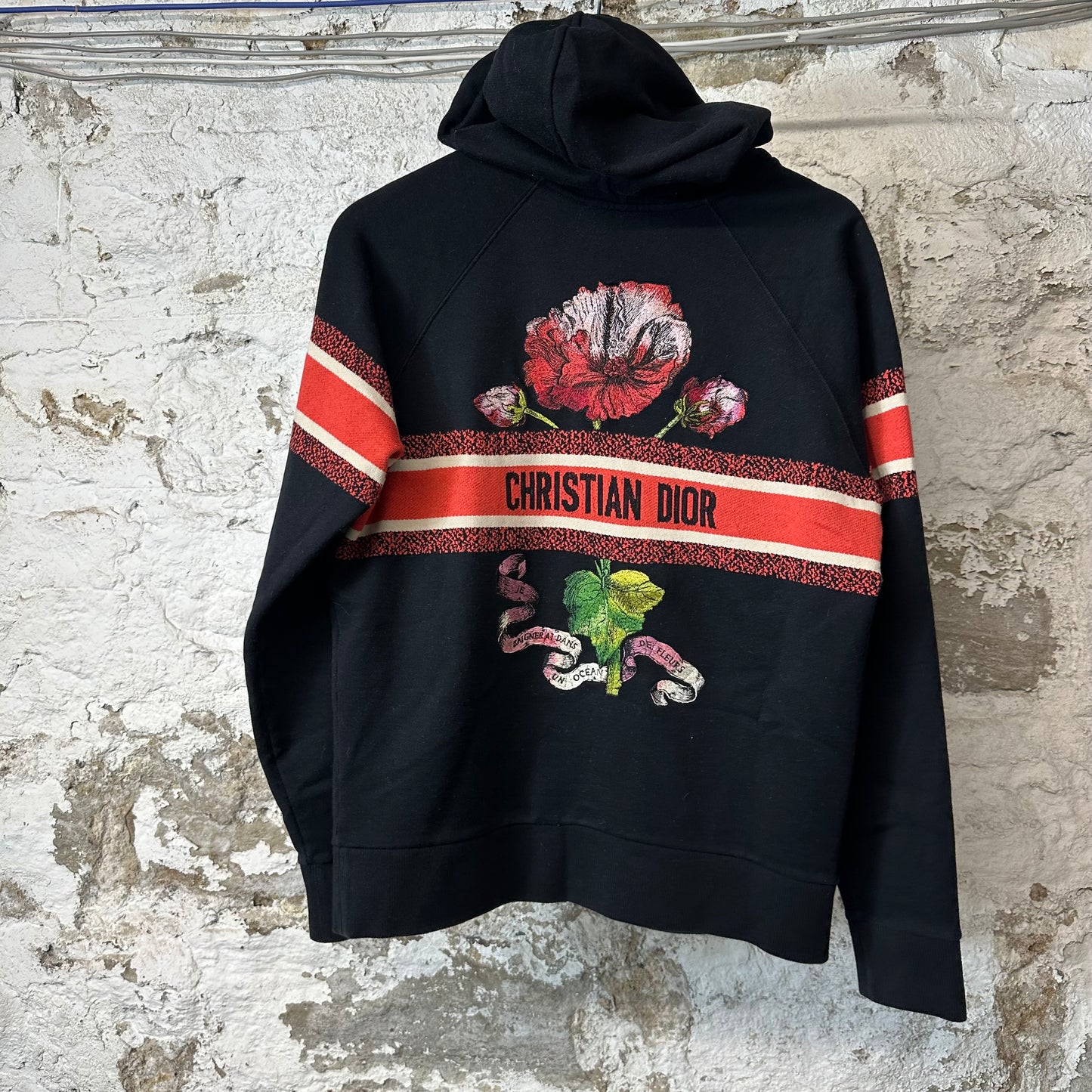 Dior Stripe Flower Zip Up Hoodie Black Sz S