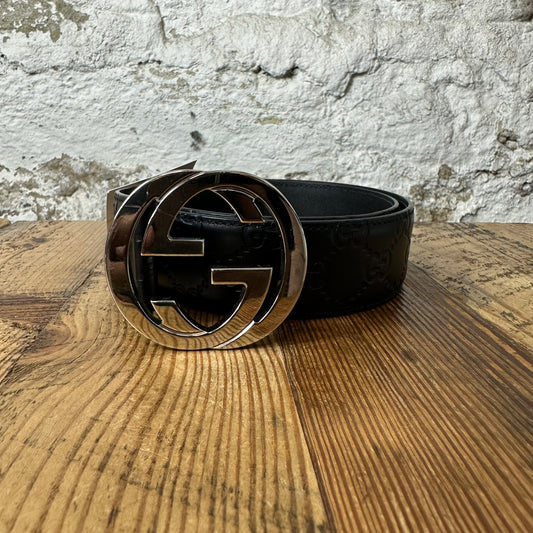 Gucci Black Embossed GG Monogram Belt Sz (85/34)