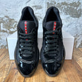 Prada Americas Cup Triple Black Patent Sneaker Sz 9
