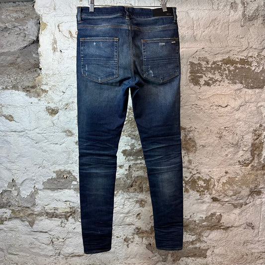 Amiri MX1 Blue Plaid Dark Blue Denim Jeans Sz 32