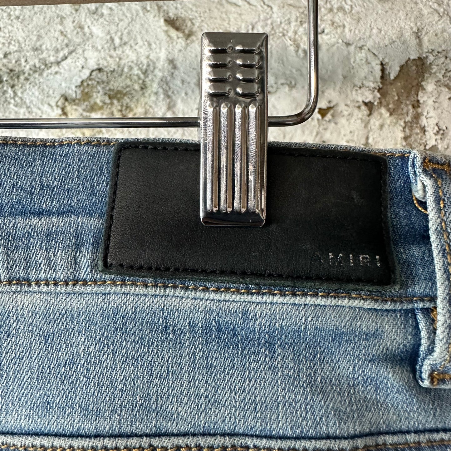 Amiri MX1 Pink Suede Blue Denim Jeans Sz 34