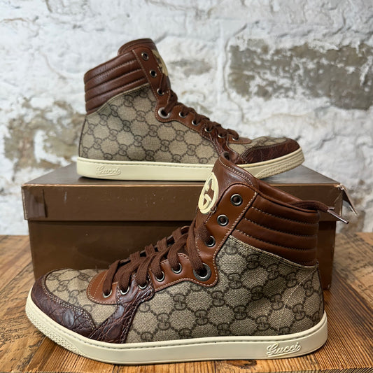 Gucci High GG Monogram Brown Beige Sneaker Sz 8