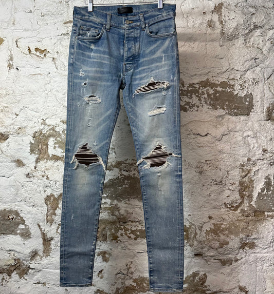 Amiri MX1 Brown Suede Blue Denim Jeans Sz 30