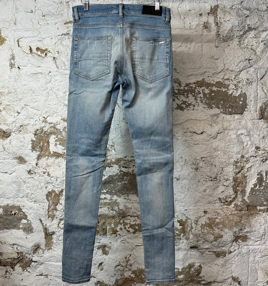Amiri MX1 Cream Suede Blue Denim Jeans Sz 29