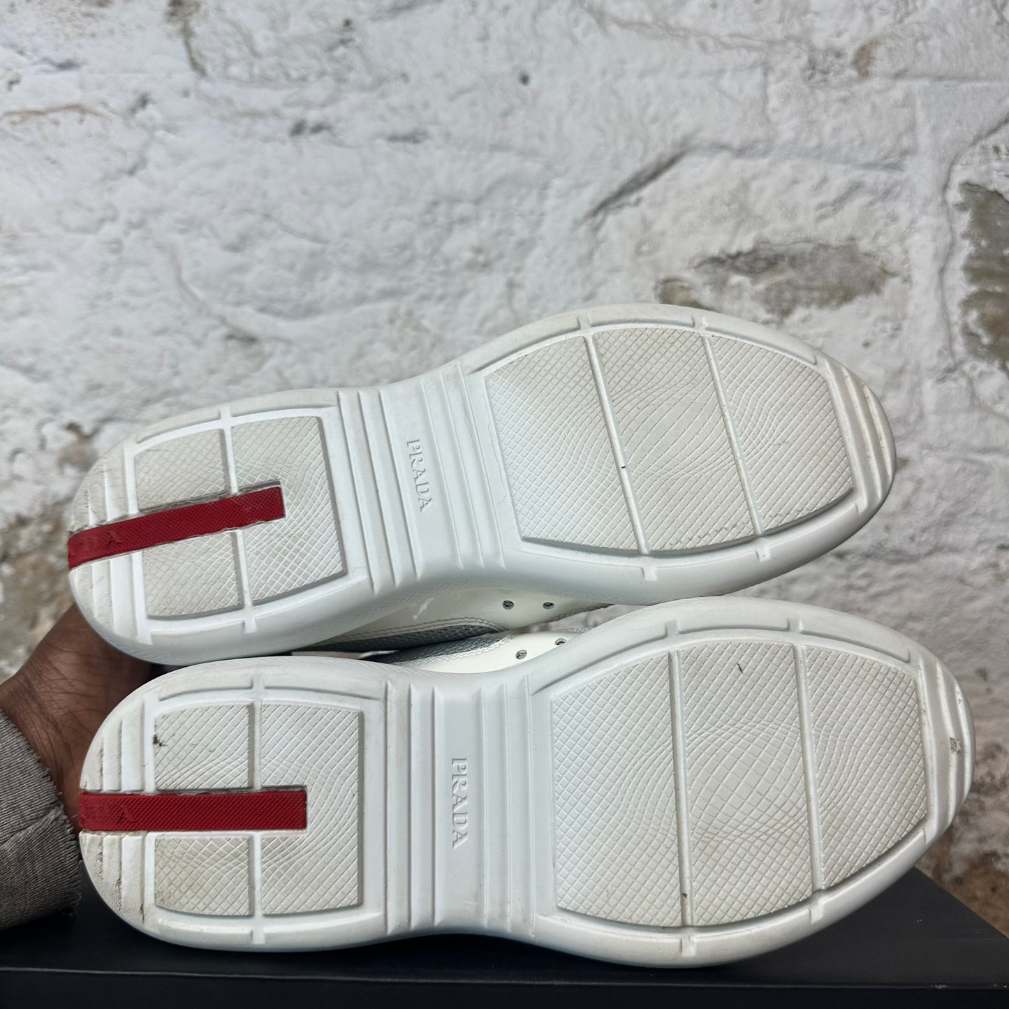 Prada Americas Cup White Patent Grey White Sneaker Sz 6 (38.5)