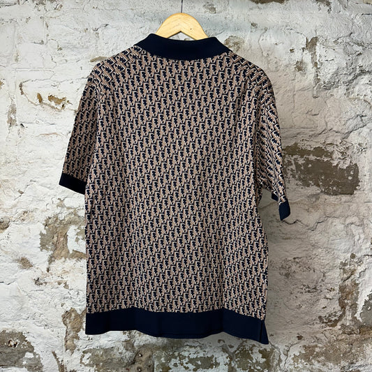Dior Brown Monogram Navy Polo Shirt Sz M