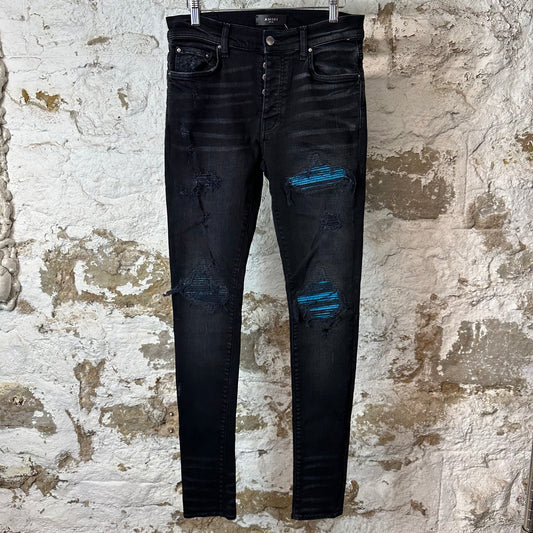 Amiri MX1 Cracked Blue Black Denim Jeans Sz 29