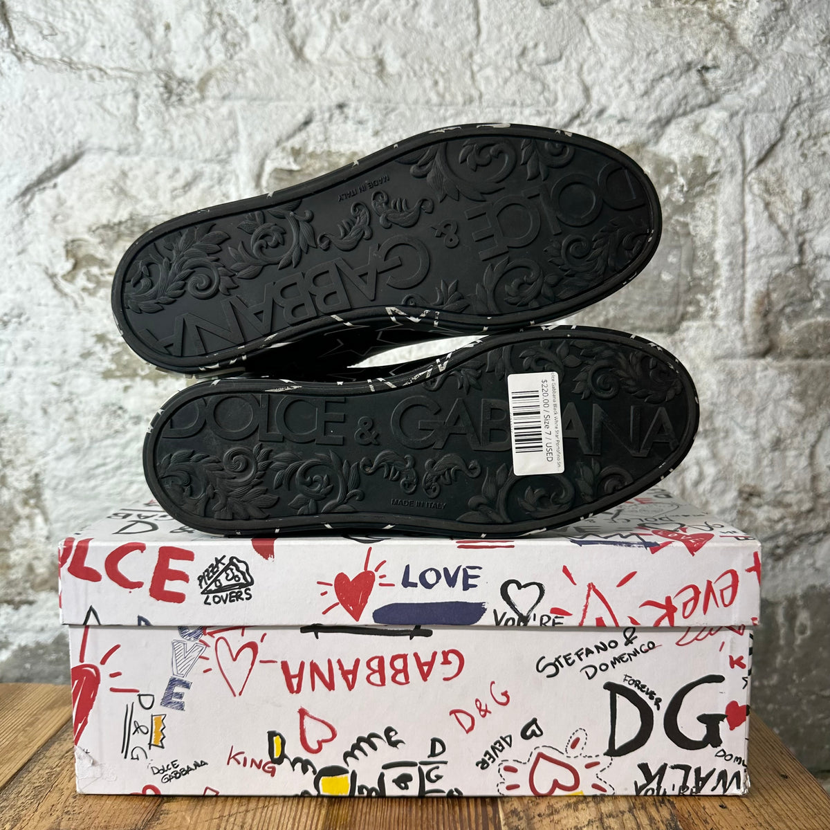 Dolce Gabbana Black White Star Portofino Sneaker Sz 7