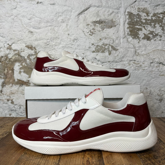 Prada Americas Cup Maroon Patent White Sneaker Sz 14 No Box
