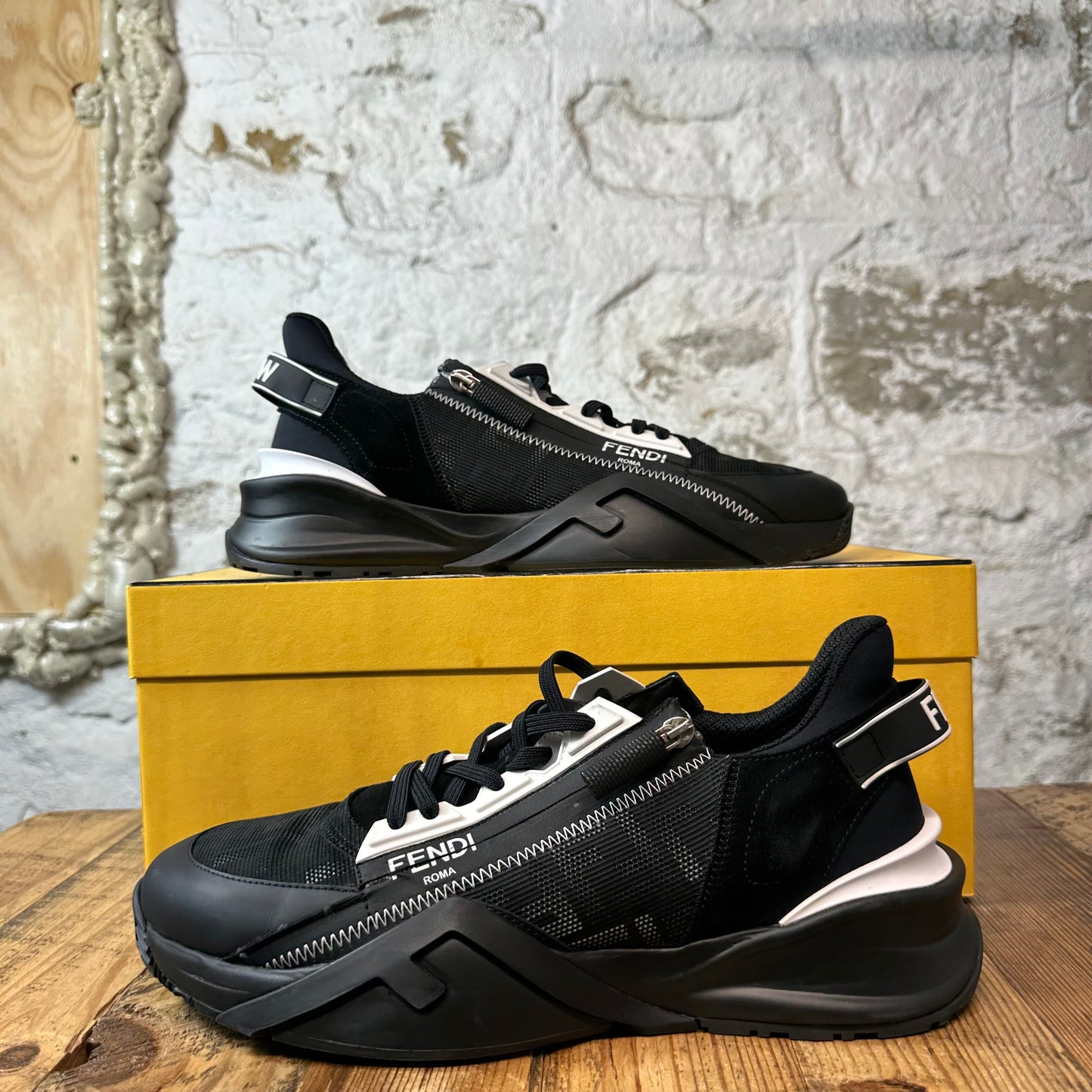 Fendi Flow Black White Slip On Sneaker Sz 9