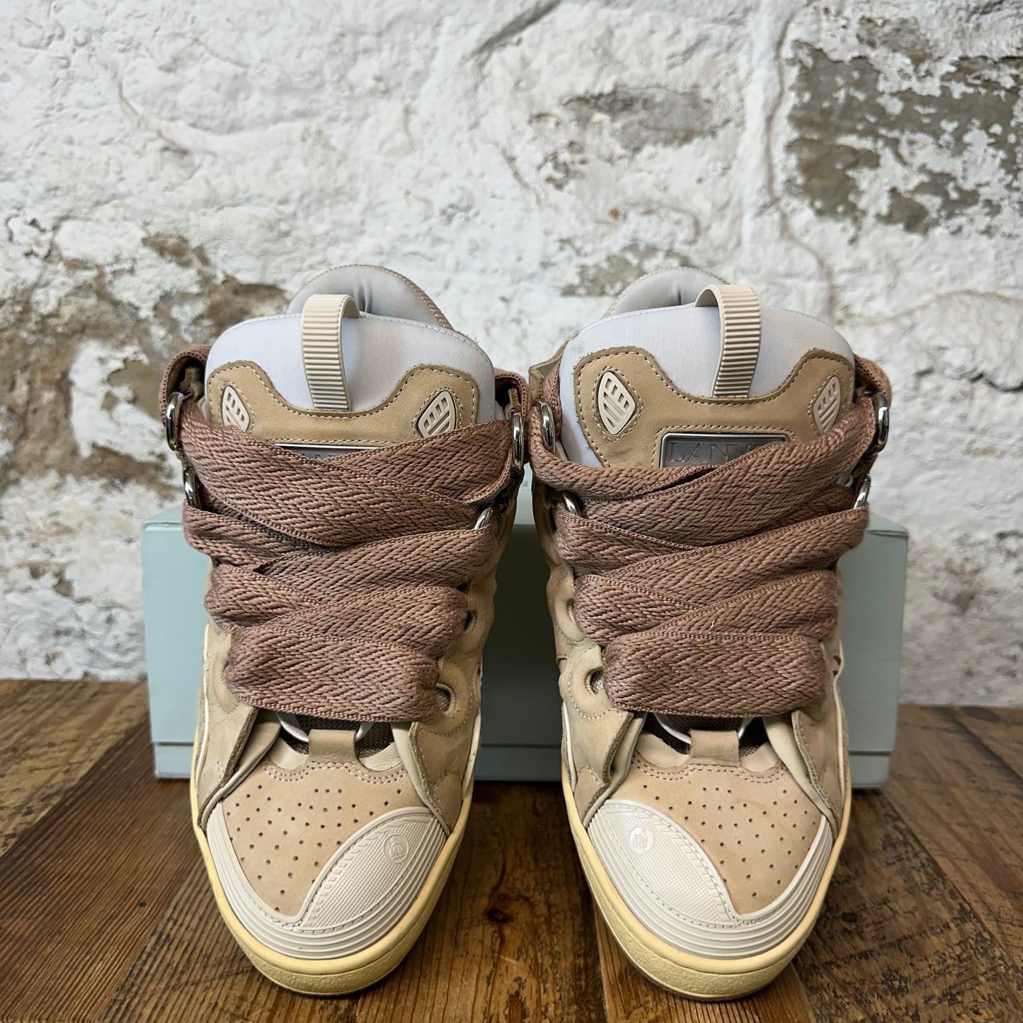 Lanvin Curb Brown Lace Tan Beige Sneaker Sz 9 (42)
