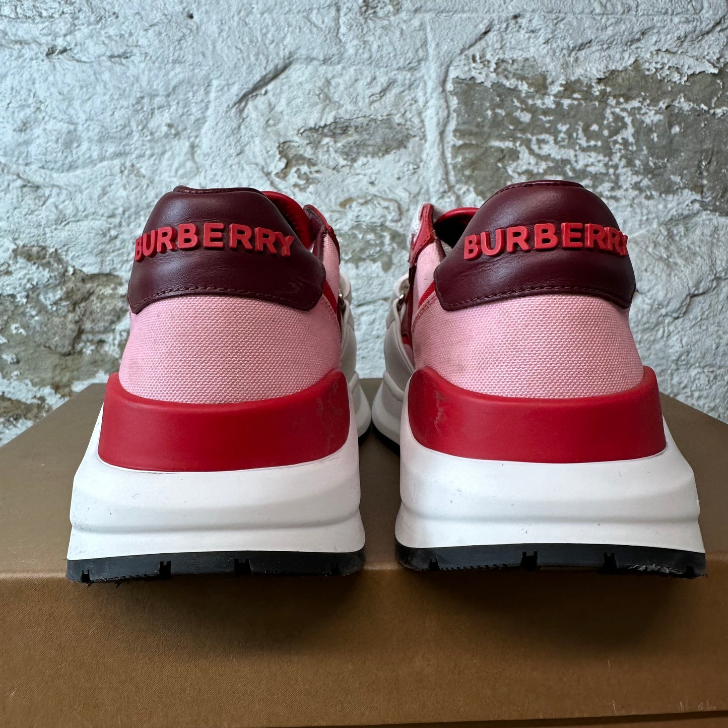 Burberry Ramsey Pink Red White Sneaker Sz 6.5 (39)