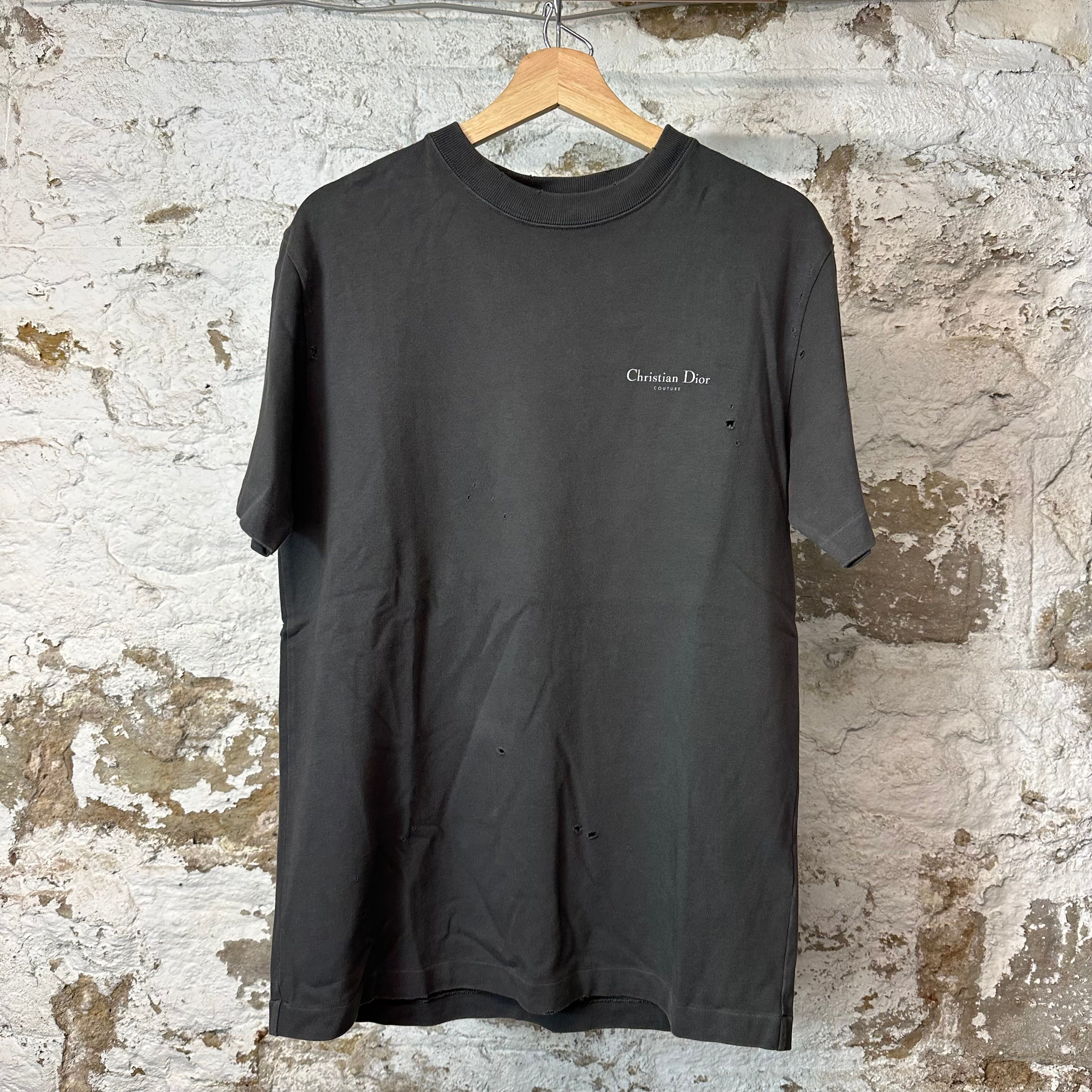 Dior Flower Logo Distressed Faded Black T-Shirt Sz XS