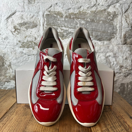 Prada Americas Cup Red Patent Grey White Sneaker Sz 9