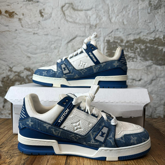 Louis Vuitton Blue Denim Monogram White Trainer Sneaker Sz 7 (40)