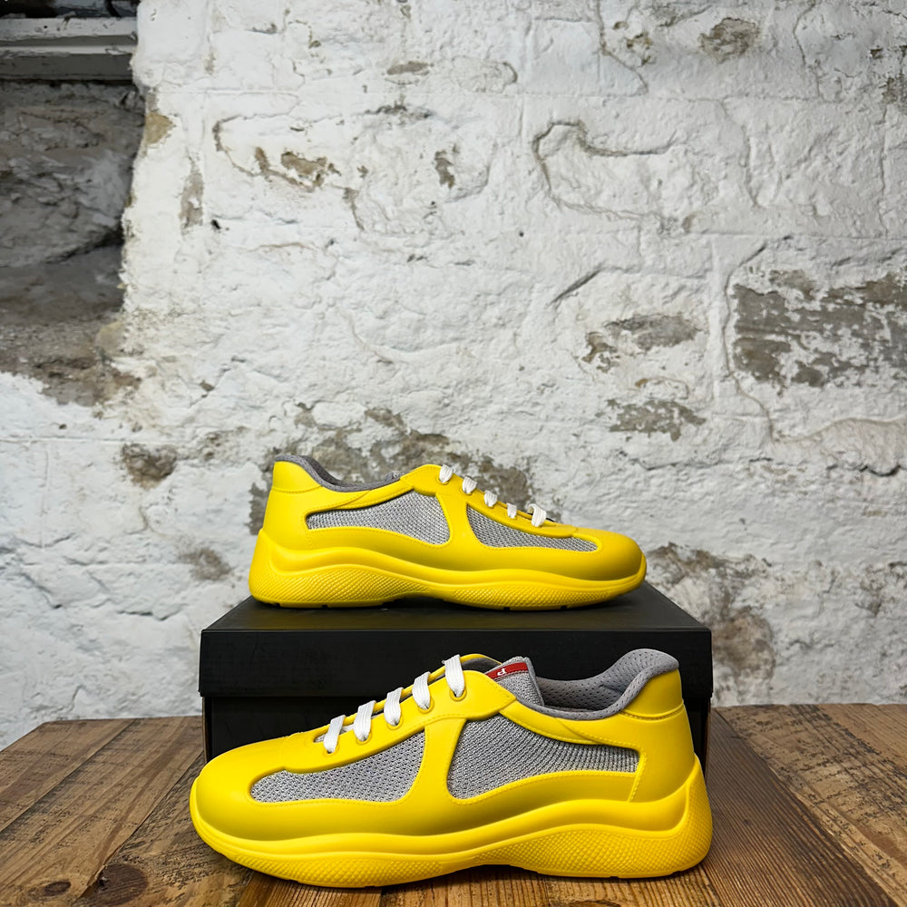 Prada Americas Cup Yellow Rubber Grey Sneaker Sz 8 (41) DS