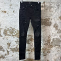 Amiri MX1 Black Leather Black Denim Jeans Sz 28