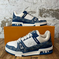 Louis Vuitton Blue Denim Monogram White Trainer Sneaker Sz 8.5 (7LV)