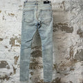 Amiri MX1 Black Leather Washed Blue Denim Jeans Sz 29