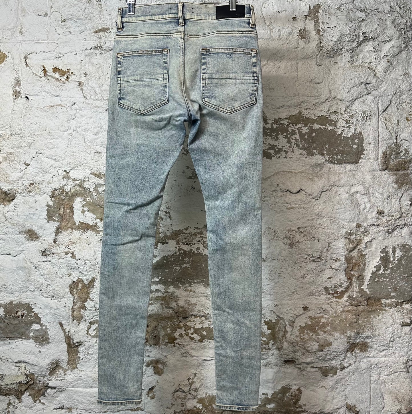 Amiri MX1 Black Leather Washed Blue Denim Jeans Sz 29