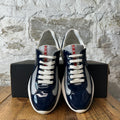 Prada Americas Cup Navy Patent Grey White Sneaker Sz 6