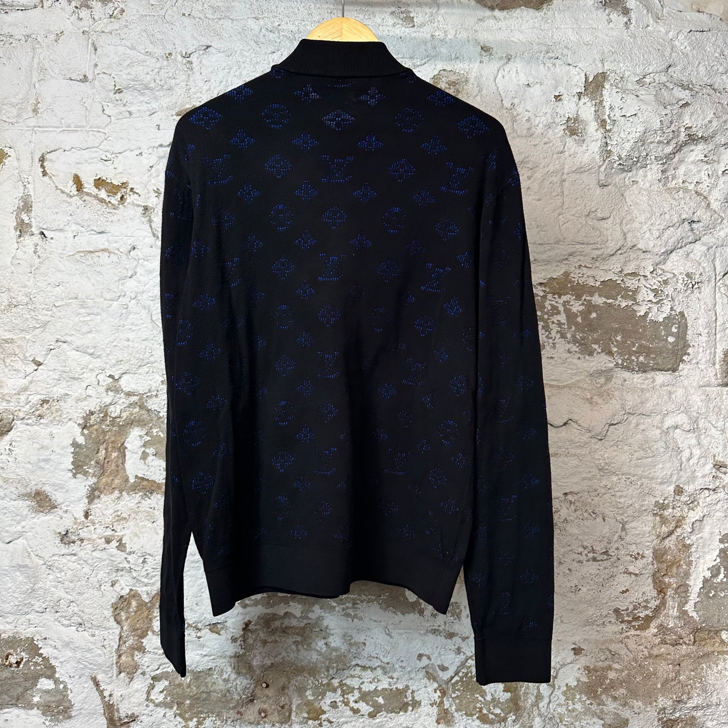 Louis Vuitton Blue Monogram Zip Up Sweater Black Sz M