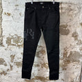 Amiri Stagger Logo Black Waxed Denim Jeans Sz 34