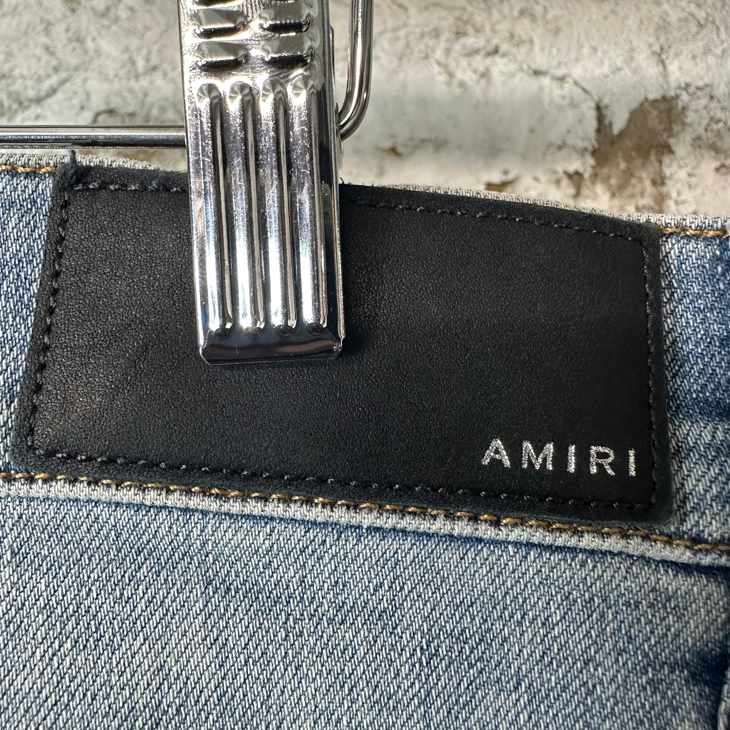 Amiri MX1 Green Suede Light Blue Denim Jeans Sz 32