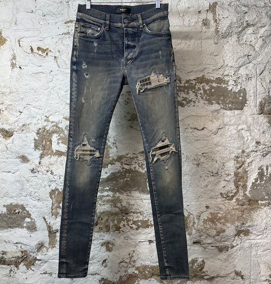 Amiri MX1 Plaid Dirty Blue Denim Jeans Sz 28