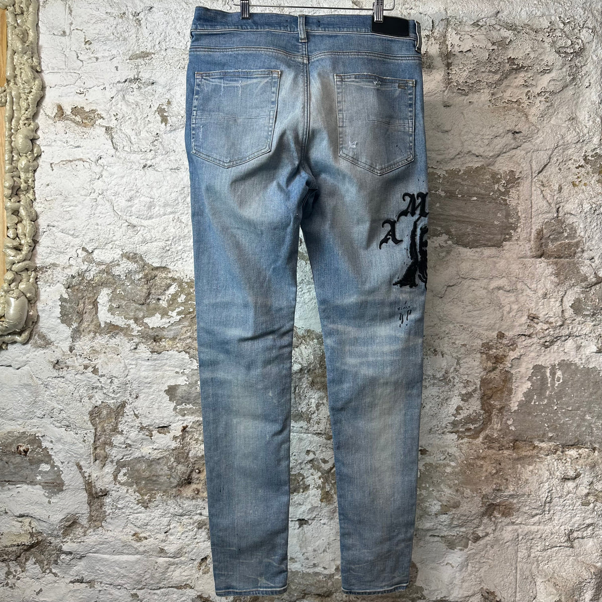 Amiri Embroidered Reaper Logo Blue Denim Jeans Sz 36