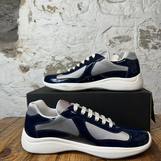 Prada Americas Cup Navy Blue Patent Grey Sneaker Sz 13 DS