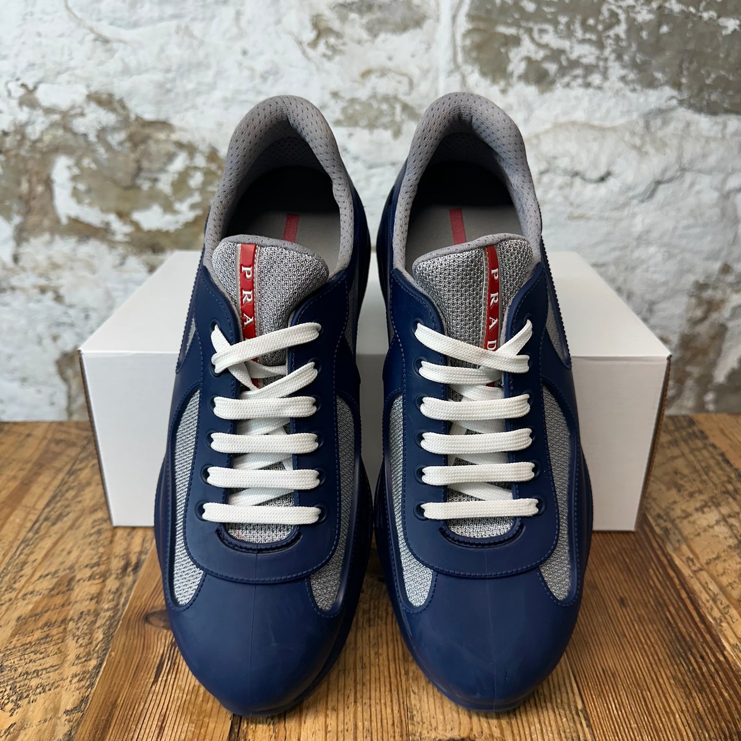 Prada Americas Cup Navy Rubber Grey Sneaker Sz 10 (43)