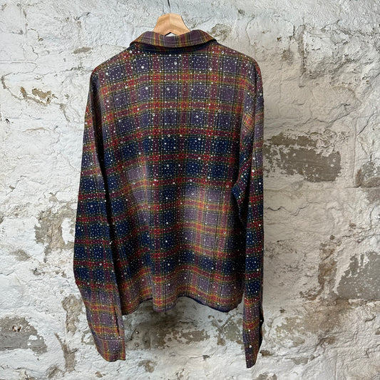 Vale Multicolor Plaid Rhinestone Flannel Sz XL DS