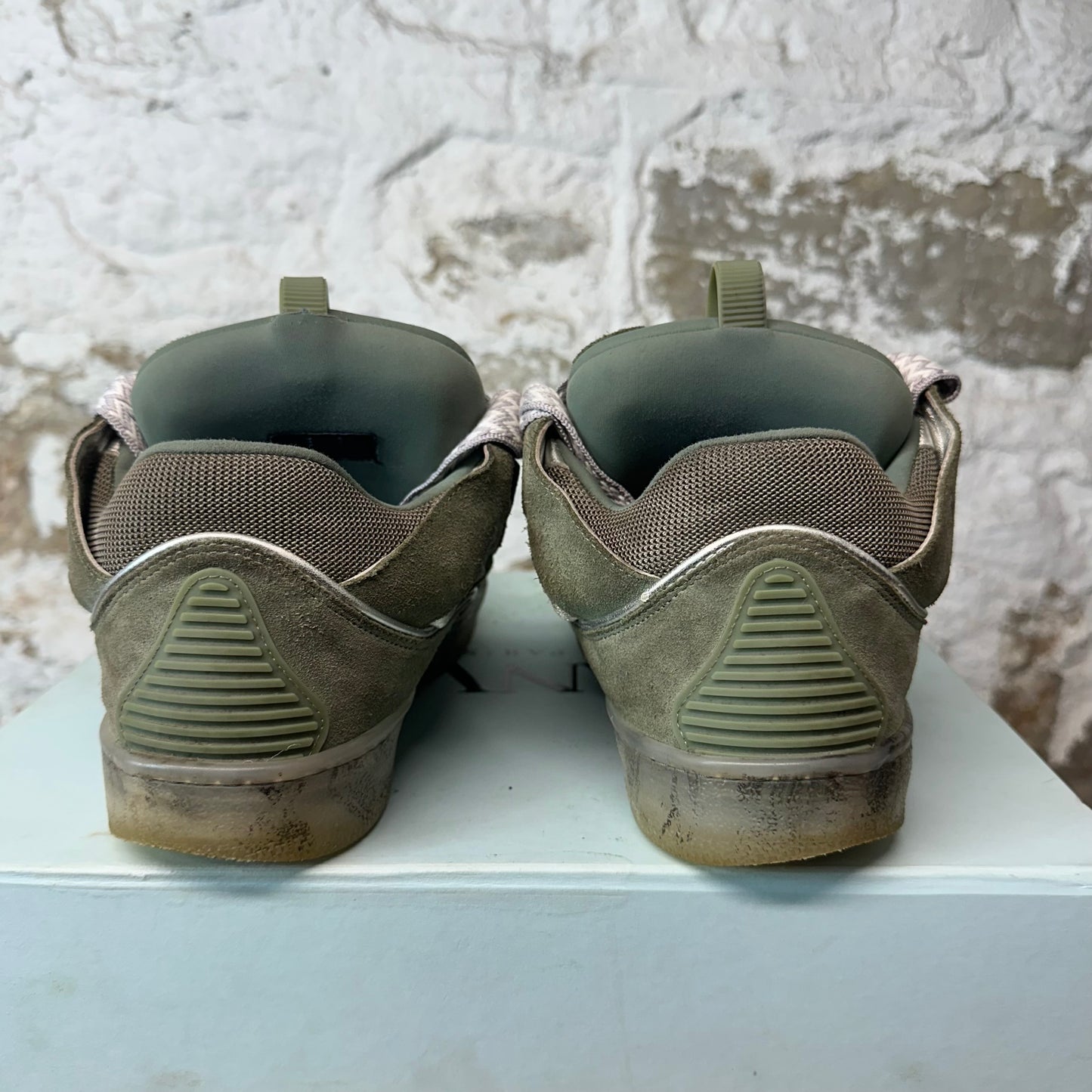 Lanvin Curb Grey White Lace Green Sneaker Sz 10 (43)