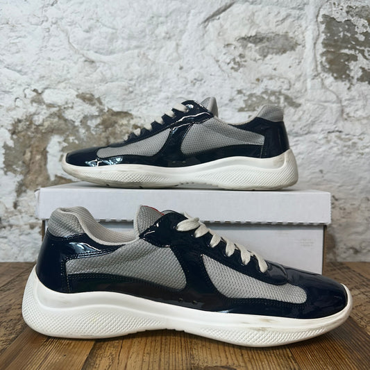 Prada Americas Cup Navy Patent Grey White Sneaker Sz 10.5