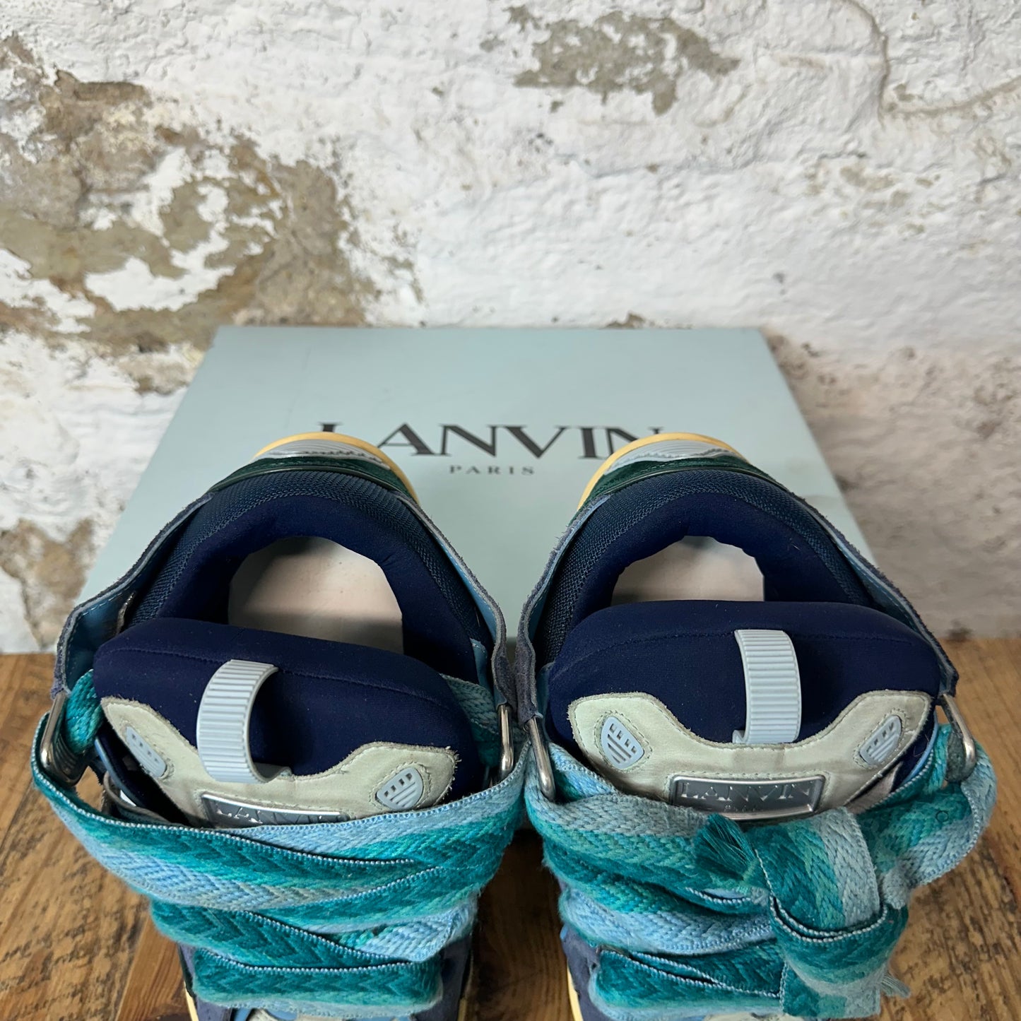 Lanvin Curb Teal Blue Lace Green Blue Sneaker Sz 8 (41)