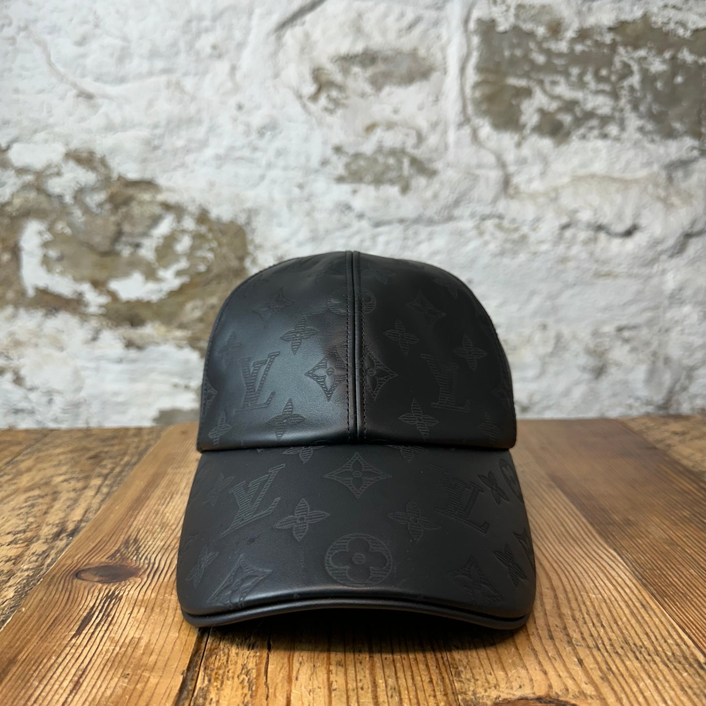 Louis Vuitton Black Leather Monogram Hat W/ Box