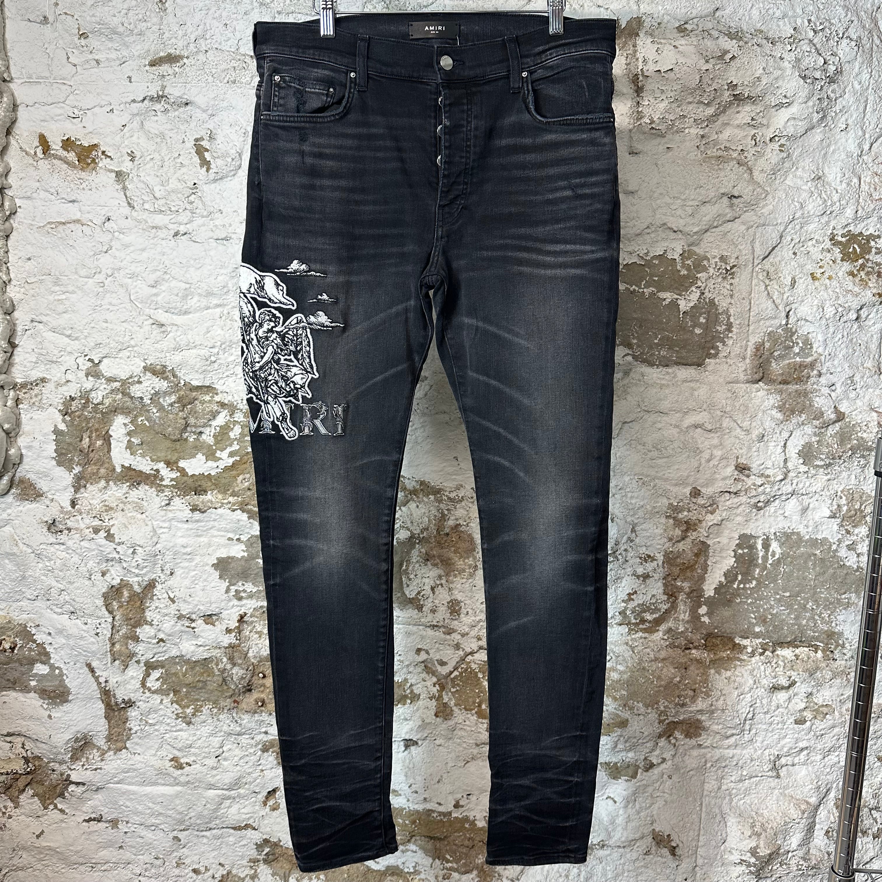 Amiri Embroidered Angel Logo Black Denim Jeans Sz 34