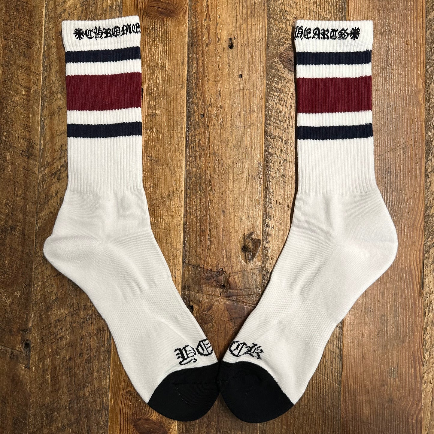 Chrome Hearts Maroon Navy Stripe White Socks DS