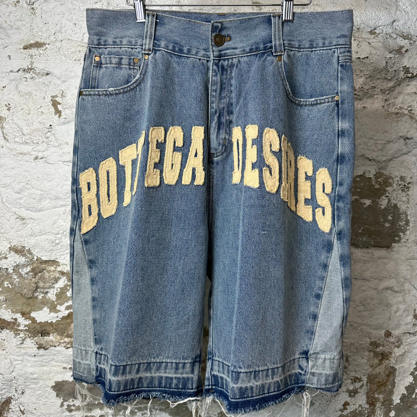 Bottega Desires Spellout Blue Jean Short Sz 34