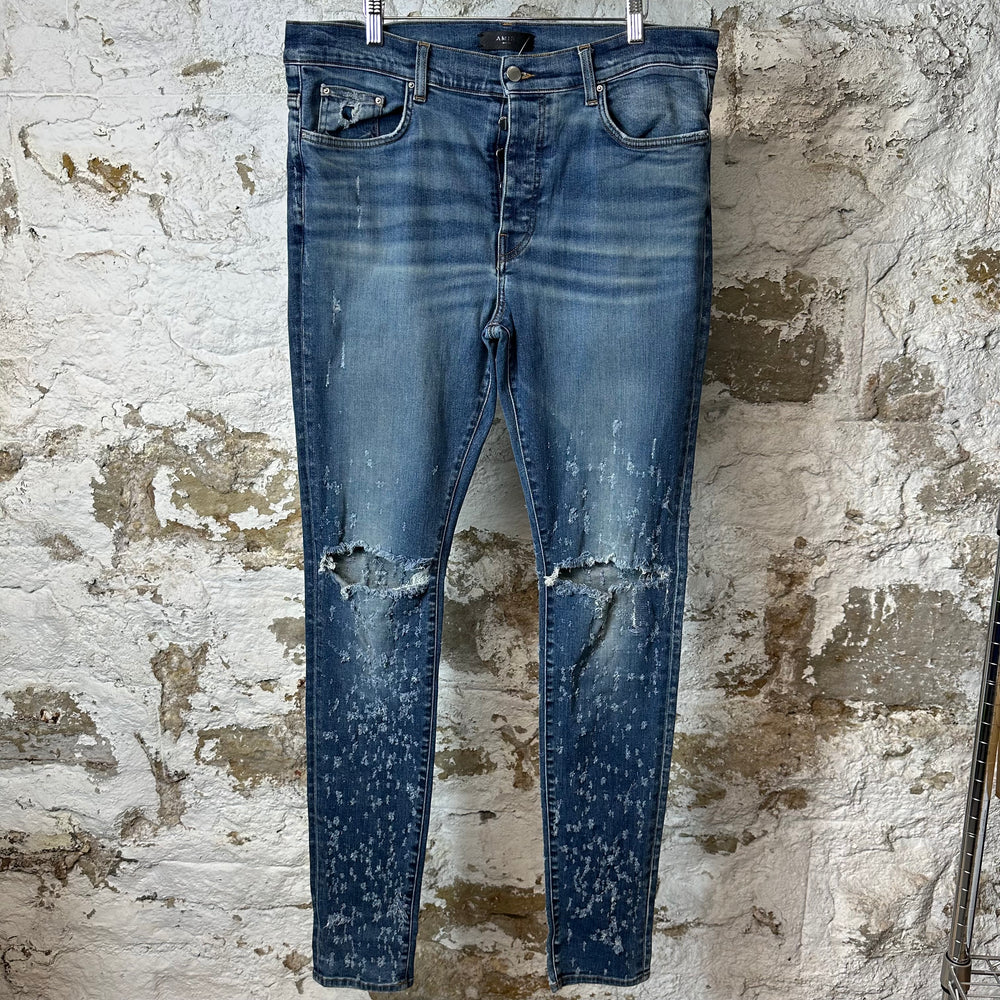 Amiri Knee Rip Shotgun Dark Blue Denim Jeans Sz 38