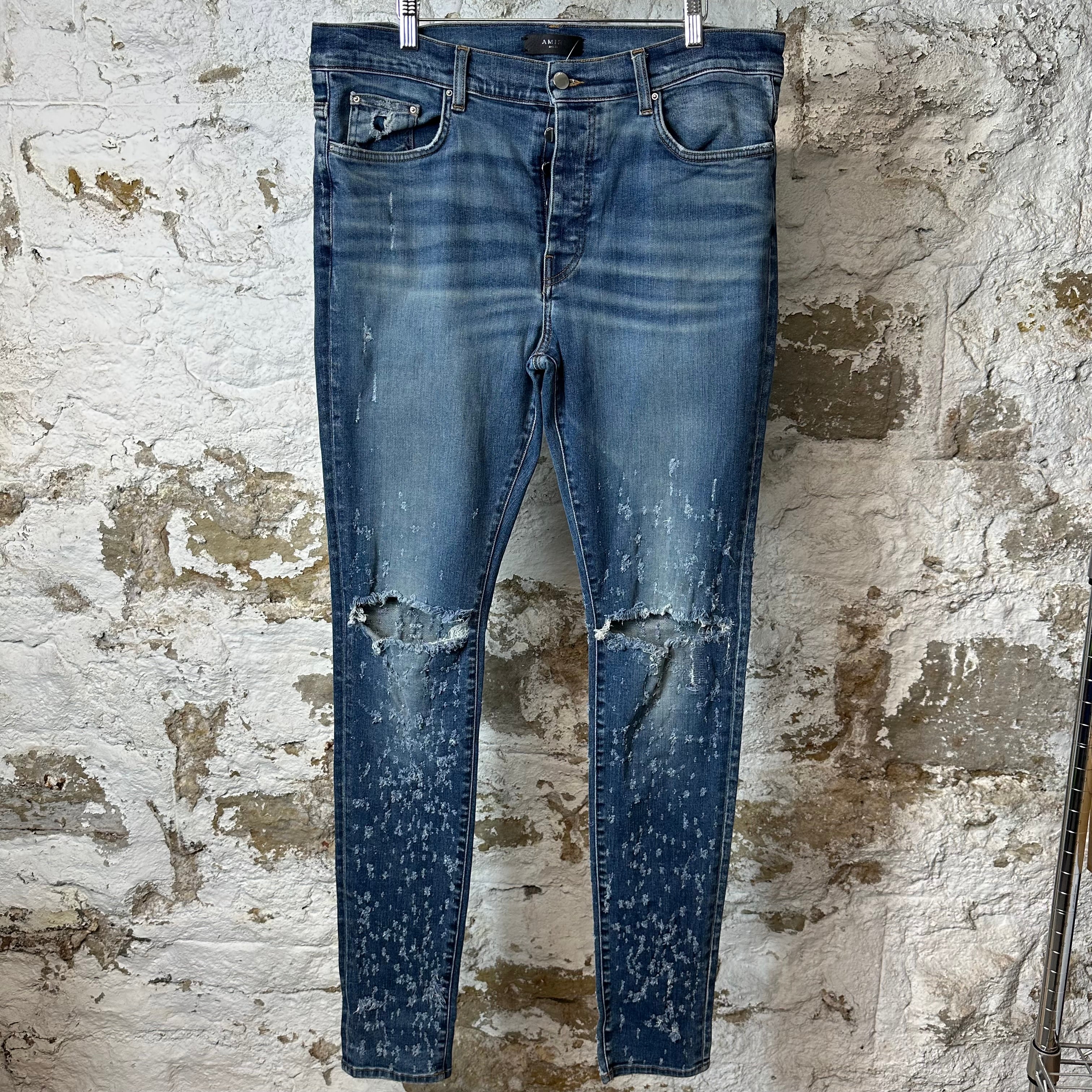 Amiri Knee Rip Shotgun Dark Blue Denim Jeans Sz 38