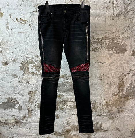 Amiri MX2 Pink Red Patch Black Denim Jeans Sz 30